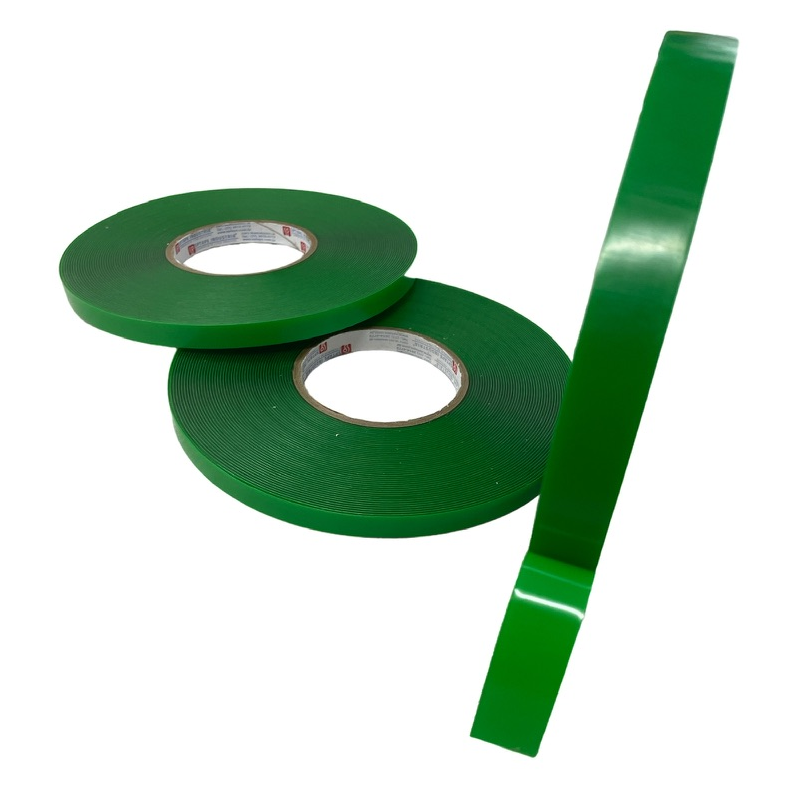 Fita Dupla Face de Massa Acrílica Transparente com Liner Verde1