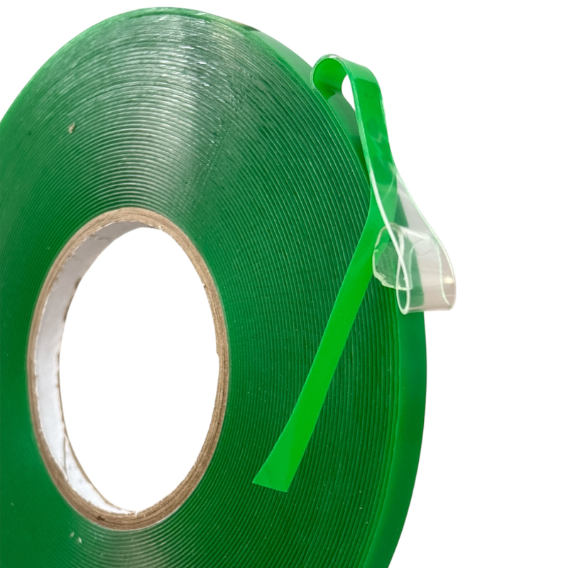 Fita Dupla Face de Massa Acrílica Transparente com Liner Verde9